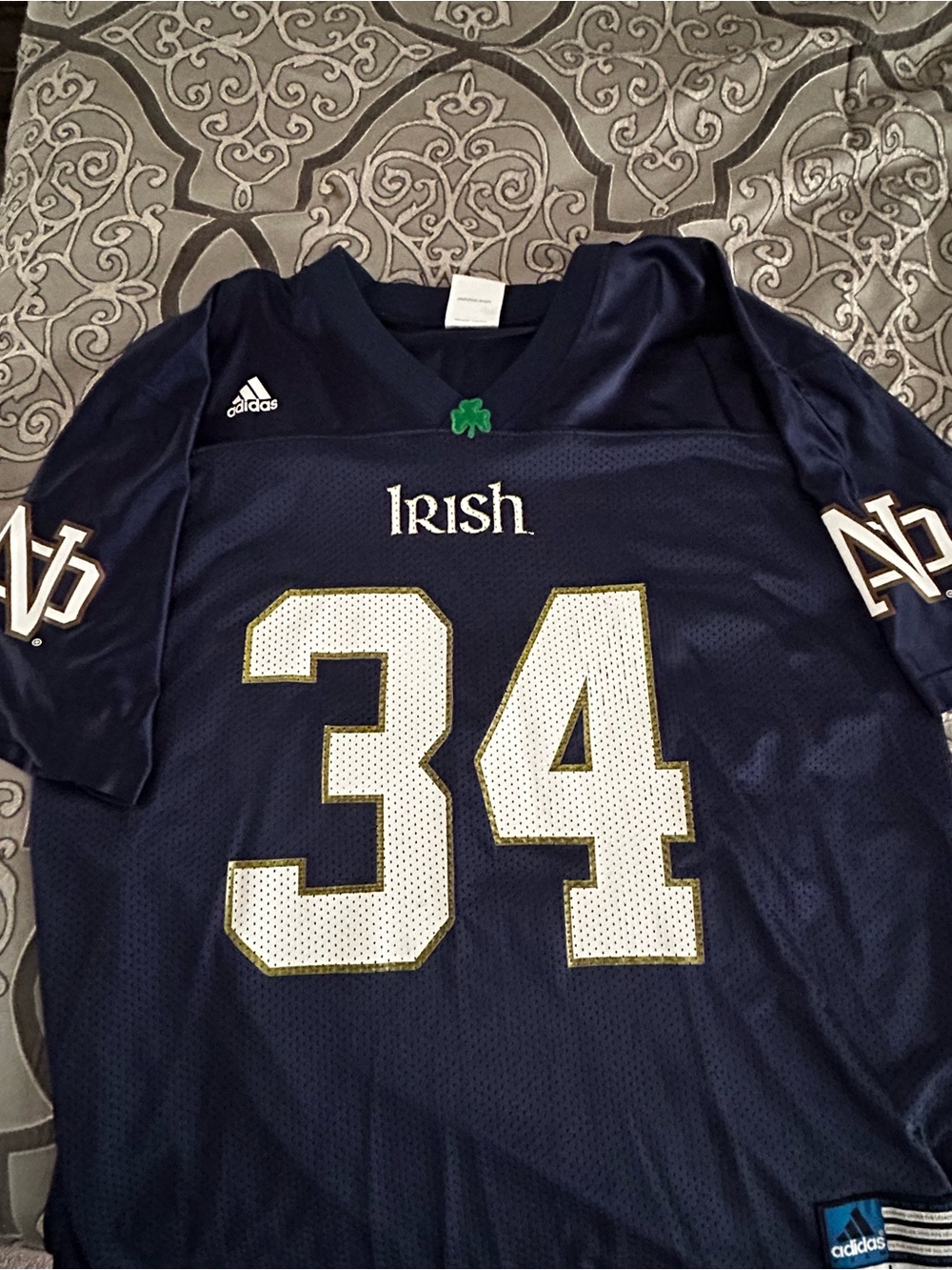 adidas Navy Irish Football Jersey #34 with White and Gold Accents